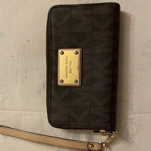 Michael Kors Dark Brown Wristlet with Gold Accents
